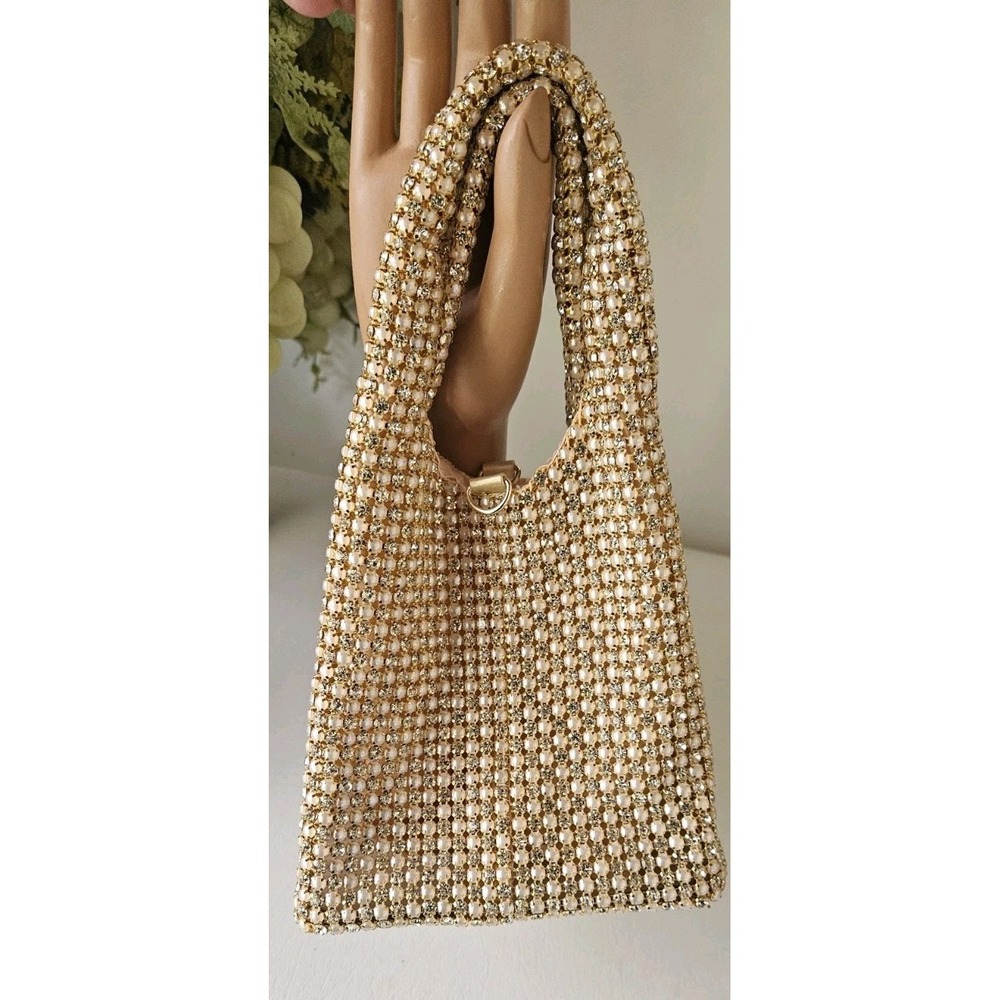 Gold Rhinestone Faux Pearl Evening Bridal Prom Wedding Formal Handbag
